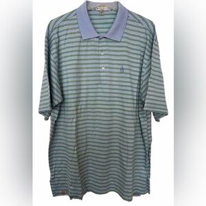 Peter Millar Light Blue/White/Green Stripe Golf Polo Shirt Mens Size XL EUC